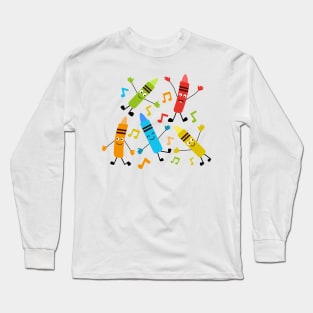 Funny Kawaii Dancing Crayons With Music Notes Long Sleeve T-Shirt